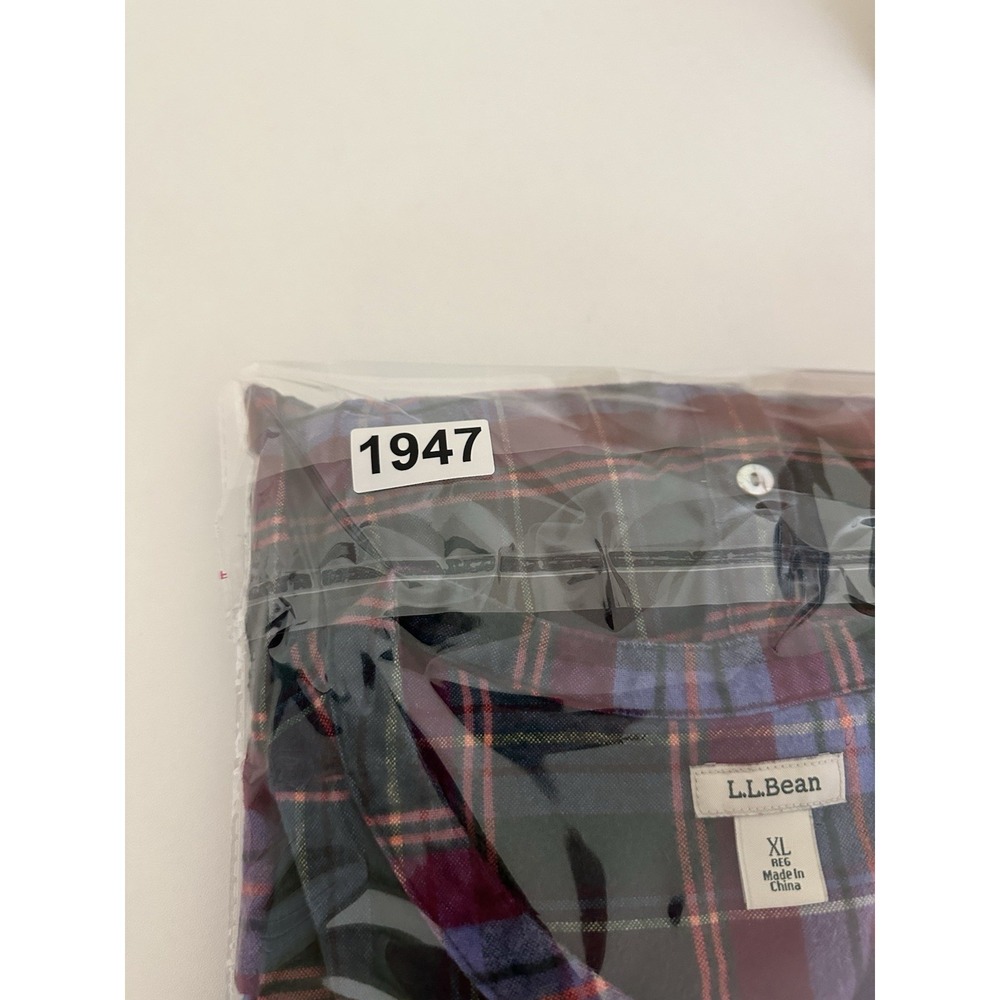 LL Bean Flannel Plaid Shirt Relaxed Fit Womens XL Green Purple Cabincore - Picture 11 of 11